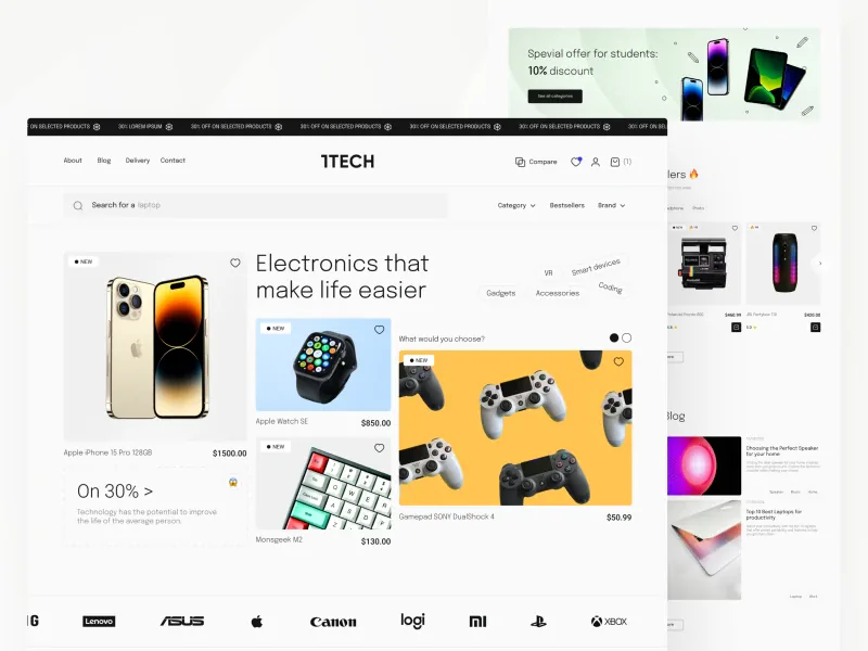 1Tech — sklep internetowy z elektroniką, realizacja WooCommerce od JCD.pl